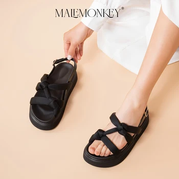 MALEMONKEY פנאי סנדלים נשים בוהן פתוח נעלי החוף פלטפורמה חדשה קיץ חיצונית החג נוח נעלי נשים Handmad
