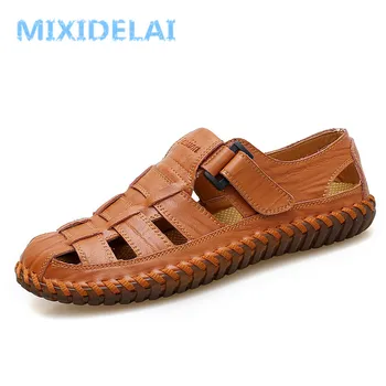 MIXIDELAI קיץ גברים סנדלים 2023 פנאי חוף גברים נעלי איכות גבוהה עור אמיתי סנדלי גברים סנדלי גודל גדול 39-47