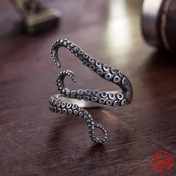 MKENDN וינטג ' ייחודי 925 כסף סטרלינג מגניב תמנון הצבת זרועות הטבעת עבור גברים ונשים גותי רחוב רוק פאנק תכשיטים