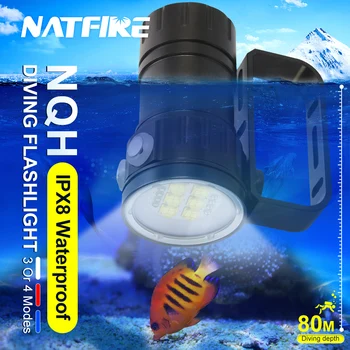 NATFIRE מקצועי LED פנס צלילה 30000Lumens מתחת למים 80M עמיד למים לצלול אורות חוצות צילום וידאו