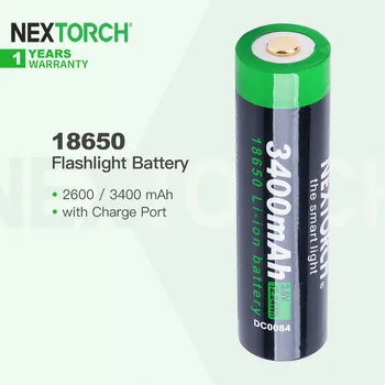 Nextorch המקורי 18650 סוללה לפנס עם סוג-C נטענת, יציאת אופציונלי 2600mAh & 3400mAh, עבור רוב LED לפיד