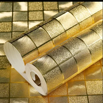 Non-self-adhesive פסיפס טפט רולים לקישוט הקיר נצנצים מראה מנצנץ אור משקפים של זהב של מדבקות קיר