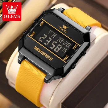 OLEVS 1103 שעון דיגיטלי לגברים סיליקון רצועה הכרונוגרף לוח שנה, עמיד למים זוהר תצוגת שעון אופנה של גברים שעון היד