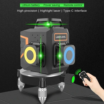 Ponbos דיוק גבוה אוטומטי עצמית פילוס Nivel לייזר רמה 360 מיני נייד לייזר רמה 12 שורות 3D לייזר ירוק כלי מדידה
