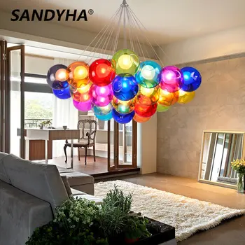 SANDYHA סקנדינבי מודרני נברשת שקוף זכוכית צבעונית הכדור הוביל תליון מנורות בסלון של הילד מקורה תלוי אורות