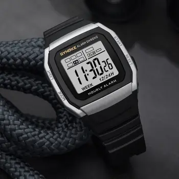 SYNOKE שעונים Mens אופנה עמיד למים גברים Lcd דיגיטלי שעון עצר תאריך גומי ספורט שעון יד שעון אלקטרוני רלו גבר