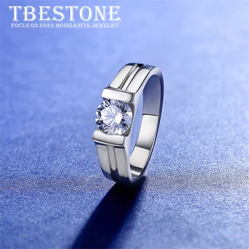 Tbestone מותג 1CT גברים Moissanite טבעת עם תעודת S925 כסף סטרלינג קלאסי חתונה אירוסין תכשיטים מתנה ליום הנישואין