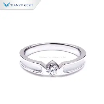 Tianyu אבני חן עגול Moissanite טבעות גברים כסף סטרלינג 925 טבעת אירוסין סוליטר יהלום טבעת תכשיטים יפים עבור זכר