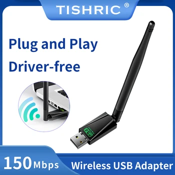 TISHIRC 150M נהג אלחוטי בחינם כרטיס רשת USB 2.0 IEEE 80.11 b/g/n LAN אנטנה מתאם Wifi אנטנה WI-FI מחשב נייד