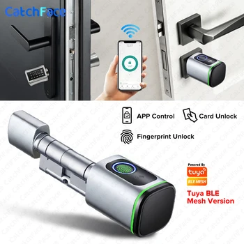 Tuya אפליקציה טביעת אצבע, כרטיס RFID Bluetooth צילינדר המנעול הביומטרי אלקטרוני חכם לנעול את הדלת דיגיטלי Keyless להחליף מנעול בבית