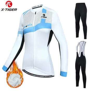 X-נמר רכיבה על אופניים בגדי נשים להתחמם שרוול ארוך אופניים גופיות להגדיר תרמית גיזה האופניים חולצת סינר טייץ-ג ' רזי