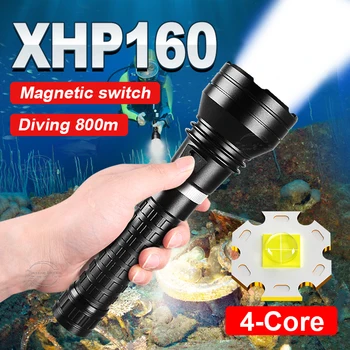 XHP160 מקצועי צלילה פנס רב עוצמה מתחת למים המנורה IP8 עמיד למים LED לפיד מתח גבוה פנס צלילה אור