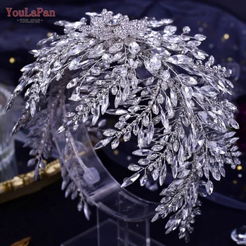 YouLaPan HP420 מדהימה הכלה הכתר נשים כתר פרחים ראש החתונה אביזרי שיער הכלה בגימור קריסטל הכובעים