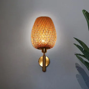 ZK50 בעבודת יד במבוק מנורה דקורטיבית מקורה מנורת קיר תה מסעדה במעבר השינה ליד המיטה במבוק אמנות קיר מנורה E27