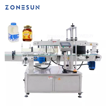ZONESUN אוטומטי אנכי סוג שלוש תופעות כיכר שמן מכונות בקבוק יין תיוג מכונה תווית דבק מכונת