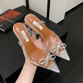 ZOOKERLIN הצביע קשת של יהלומים מלאכותיים לנשים סנדלים PVC שקוף קריסטל פגיון עקבים גבוהים קיץ אלגנטי נשים נעלי חתונה