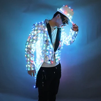 אופנה חדשה צבעונית השכיח LED טוקסידו הקוסם מארח המסיבה זוהר תחפושות זוהר בגדים LED בגדים להראות