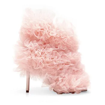 אופנה חדשה רשת פרח מרובע הבוהן סנדלים רוכסן בצד גבוה העקבים נעליים עקב נשים מותג עיצוב גדולים Size43 ליידי להתלבש נעליים