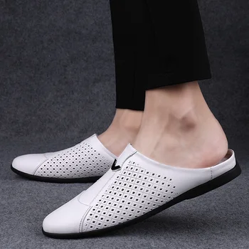 אופנה מזדמן חצי חבילת נעלי גברים שטוח נעליים לנשימה נוח מינימליסטי תכליתי חיצונית חלול נעליים.