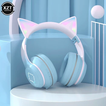 אור פלאש LED חתול חמוד האוזניים אוזניות אלחוטיות עם מיקרופון ילד ילדה סטריאו מוסיקה מתקפל הקסדה Bluetooth אוזניות מתנה