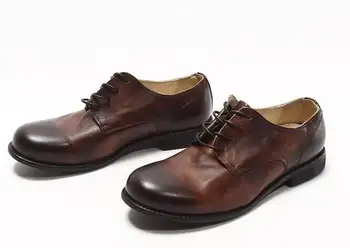 איטלקית חדשה להתראות הבהונות עגולות נעלי גברים מזדמנים גברים נעלי איכות גבוהה תחרה עד נעלי עבודה אמיתית עור רטרו, נעלי גברים