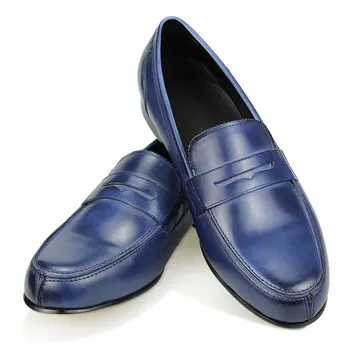 אלגנטי עבודת יד, תפירה באיכות גבוהה נעליים מזדמנים יוקרה נעלי גברים רטרו יומי ללבוש נעליים כחולות Comfotable מותאם אישית נעלי עור