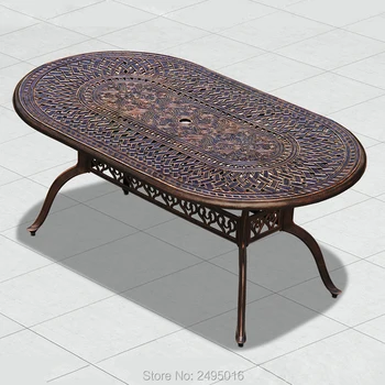 אלומיניום יצוק פטיו שולחן האוכל בגינה הכיסא שולחנות חיצוני עמיד 180x105x73cm ב-צבע ברונזה