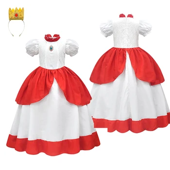 אנימה אפרסק Cosplay נסיכה, תחפושת ילדים השמלה הכתר ילדות מתוק אדום חצאיות ליל כל הקדושים מסיבת קרנבל תחפושות, חליפות
