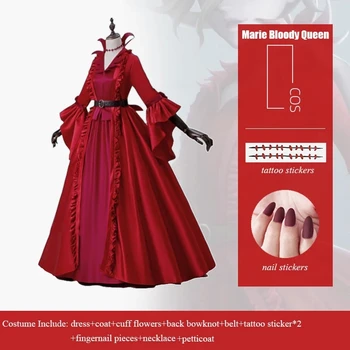 אנימה זהות V בלאדי מארי מלכת בסגנון אירופאי שמלה אדומה מדים מסיבה החליפה Cosplay תלבושות נשים משלוח חינם ליל כל הקדושים