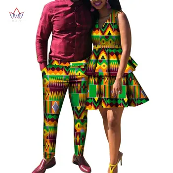אפריקה סגנון זוגות בגדים אוהבים מתוקים Bazin V-צוואר נשים שמלת & Mens שאיפה דאשיקי בתוספת גודל החתונה בגדים WYQ452
