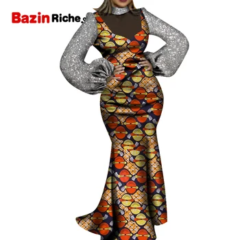 אפריקה שמלות עבור נשים בנות שרוול מלא Festher דאשיקי אנקרה הדפסה לעטוף חתונה בגדים WY1119