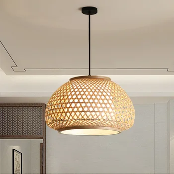 בציר ארוגים ביד אורות תליון בסגנון סיני במבוק תלויות מנורות עבור עיצוב חדר המסעדה אור המטבח E27 גופי