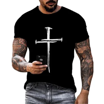 בקיץ חולצת הטריקו של הגברים המשיח ישוע חולצת הטריקו של הגברים 3D לחצות הדפס שרוול קצר יוניסקס Harajuku קרוס העליון גודל פלוס חולצה בגדים