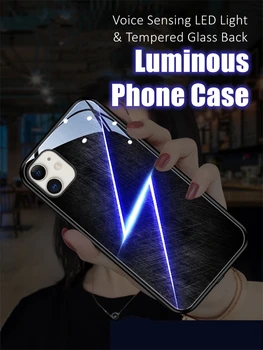 ברק צבעוני LED אור זוהר זוהר זכוכית מחוסמת הטלפון בחזרה מקרה עבור iPhone 11 12 13 14 15 X Xs Xr Mini Pro מקס פלוס