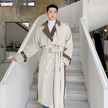 גברים בציר עדכני כפול עם חזה מעיל מעיל רוח גשם גברים קוריאה אופנת רחוב אופנה משרד מעיל הלבשה עליונה