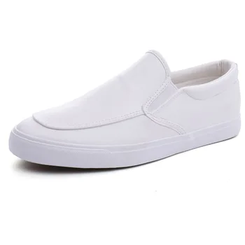 גברים נעלי עור רך גברים נעליים להחליק על שטוח אופנה נעליים מזדמנים זכר נעלי שחור לבן