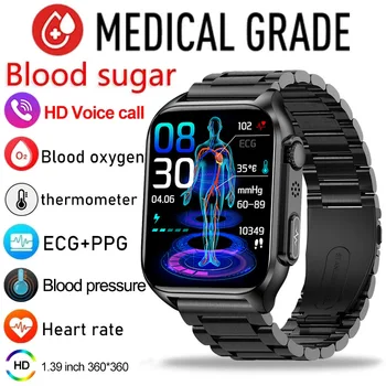 גוף בריא טמפרטורה חכמה שעונים גברים Bluetooth קוראים 360*360 מסך HD ספורט קצב הלב הסוכר בדם Smartwatch עבור אנדרואיד