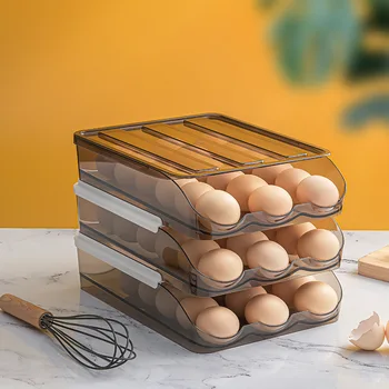 גלגול אוטומטי ביצה קופסת multi-layer מתלה מחזיק המקרר טרי-שמירה על תיבת ביצה סל אחסון מכולות מטבח המארגנים