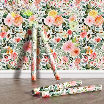דבק עצמי טפט פרחוני מודרני פרח צבעוני טפט סלון חדר שינה מטבח חדר אמבטיה קיר נייר לקישוט הבית