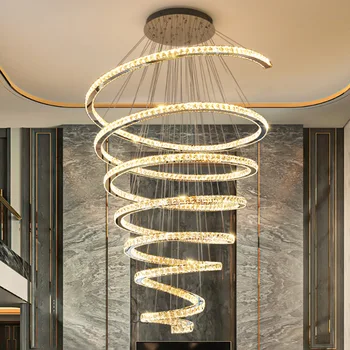 דופלקס בבניין וילה סלון גדול נברשת פשוטה תאורה מודרניים גביש יוקרה בדירה גבוהה מדרגות מנורת LED הברק