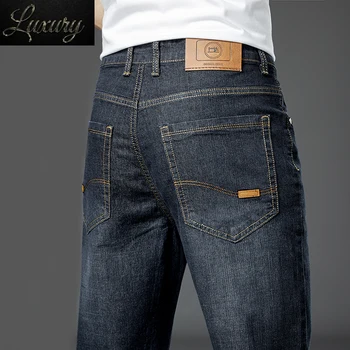 האופנה גברים מותג בגדי ג 'ינס 2023 הסתיו החדש סלים מקרית עסקים ישר זכר ג' ינס מכנסיים מתיחה