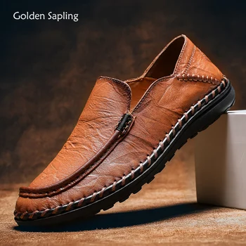 הזהב שתיל אופנה נעלי רך אמיתי עור לגברים נעליים מזדמנים לנשימה להחליק על פנאי שטוחות קלאסיות גברים נהיגה נעליים