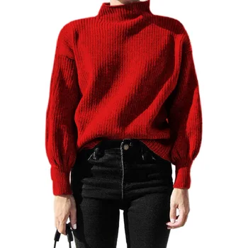 החורף פנס שרוול לסרוג סוודר סוודר נשים רופף סביב הצוואר סוודר אדום נקבה סתיו מזדמן סוודר מגשר נשים