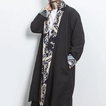 החלוק בגדים בסגנון סיני גברים הגלימה של הגלימה בסגנון רטרו סגנון הגברים אמצע אורך המעיל Hanfu חורף מעיל גברים