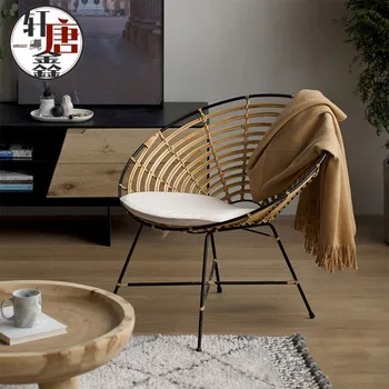 המודרני סלון הכיסא מינימליסטי הסלון בעבודת יד קש יצוק פנאי סיבוב הכיסא טבעי נצרים כורסה