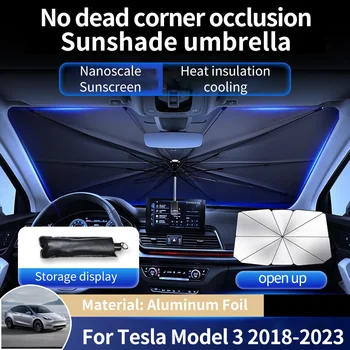 המכונית שמשיה מטריית שמש צל מגן השמשייה קיץ פנים השמשה הגנה אביזרים עבור טסלה מודל 3 2018~2023
