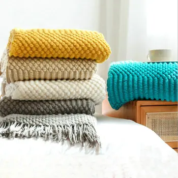 הסקנדינבים פשוט לסרוג שמיכה עם ציצית מוצק צבע הספה לכסות תנומה שמיכה לנשימה הצעיף עיצוב הבית כיסוי המיטה.