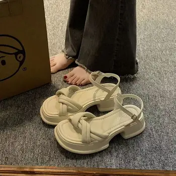 הקיץ 2023 בינוני עם העקבים נעלי נשים טריז פלטפורמה סנדלים עמיד למים עבור אישה חיצונית הנעלה אבזמים החוף קוריאה H F