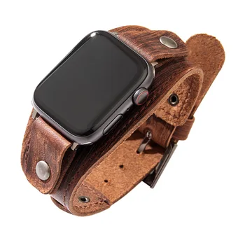 הרכש החדש של אפל הלהקה מתאים Applewatch רצועת עור כללי Wristbands שחזור בסגנון וינטג'
