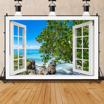 ויניל מותאם אישית הנוף מחוץ לחלון צילום רקעים אביזרים חוף הים עץ נוף צילום דיוקן תפאורות CH-03